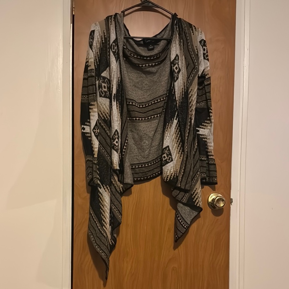 Tan Knit Poncho with Cowl Neck and Ribbed Cuffs